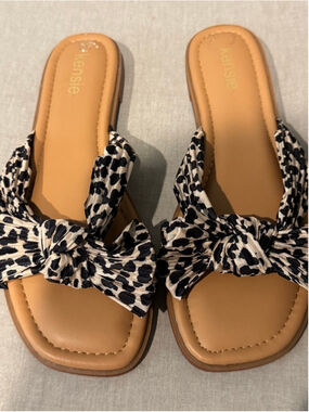 Women's Kensie Leopard Print Bow Slide Flat Sandals Size 10 Brown Black